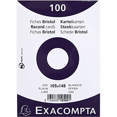 EXACOMPTA Paquet 100 fiches bristol format sous film uni non perfore 105x148mm EXACOMPTA Paquet 100 fiches bristol format sous film uni non perfore 105x148mm