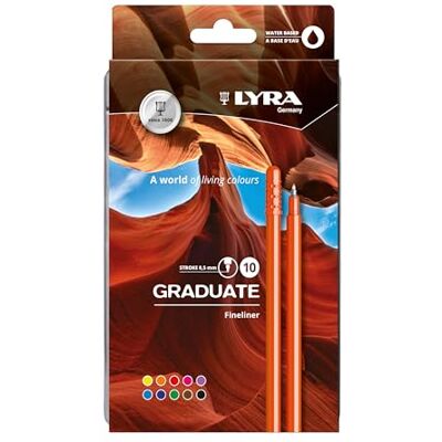 LYRA Graduate Fineliner Pointe synthétique Pointe fine 0,5 mm Boîte métallique Couleurs assorties Lot de 10 LYRA Graduate Fineliner Pointe synthétique Pointe fine 0,5 mm Boîte métallique Couleurs assorties Lot de 10