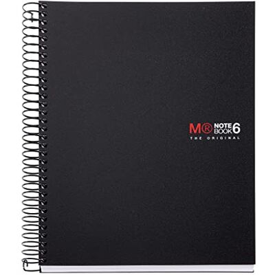 Miquelrius Cahier A5 Notebook The Original, 6 bandes de couleur, couverture en polypropylène opaque, 2 trous, 150 feuilles 70 g/m², petits carreaux 5 mm, Noir Miquelrius Cahier A5 Notebook The Original, 6 bandes de couleur, couverture en polypropylène opaque, 2 trous, 150 feuilles 70 g/m², petits carreaux 5 mm, Noir