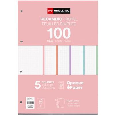 Miquelrius Bloc de recharge A4, 100 feuilles quadrillées 5x5 mm Papier opaque 90 g/m², Recharge de feuilles perforées pour classeur à anneaux ou archivage Miquelrius Bloc de recharge A4, 100 feuilles quadrillées 5x5 mm Papier opaque 90 g/m², Recharge de feuilles perforées pour classeur à anneaux ou archivage
