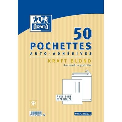 Oxford Lot de 50 Enveloppes Auto‐Adhésives 22,9x32,4cm Papier Kraft 90g Blond Oxford Lot de 50 Enveloppes Auto‐Adhésives 22,9x32,4cm Papier Kraft 90g Blond