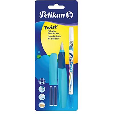 Pelikan Twist en couleurs assorties, stylo stylographique ergonomique, pour droitiers et gauchers, pour école et bureau, stylet M en acier inoxydable, 2 cartouches bleues et effaceur inclus. Pelikan Twist en couleurs assorties, stylo stylographique ergonomique, pour droitiers et gauchers, pour école et bureau, stylet M en acier inoxydable, 2 cartouches bleues et effaceur inclus.