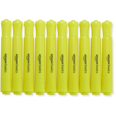 Amazon Basics Lot de 12 surligneurs avec réservoir, encre liquide et pointe biseautée, jaunes Amazon Basics Lot de 12 surligneurs avec réservoir, encre liquide et pointe biseautée, jaunes