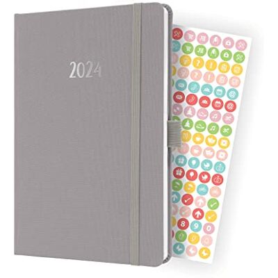 Sigel J4403 Jolie Agenda semainier 2024, env. A5, gris, couverture rigide, avec couverture textile, élastique, passant pour stylo, poche plaquée, 174 pages, en papier durable, agenda Sigel J4403 Jolie Agenda semainier 2024, env. A5, gris, couverture rigide, avec couverture textile, élastique, passant pour stylo, poche plaquée, 174 pages, en papier durable, agenda
