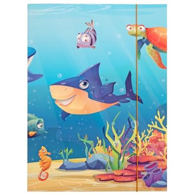 Idena Classeur A3 avec motif animal marin, porte-documents en carton robuste, porte-documents avec rabat intérieur et fermeture élastique, animaux marins Idena Classeur A3 avec motif animal marin, porte-documents en carton robuste, porte-documents avec rabat intérieur et fermeture élastique, animaux marins