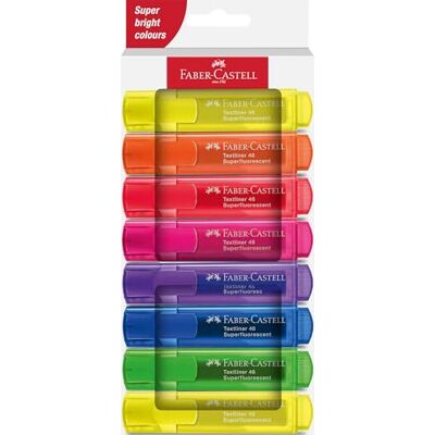 Faber-Castell 254648 Lot de 8 surligneurs 46, couleurs fluo, avec pointe biseautée durable, largeur de trait 1 à 5 mm, rechargeables Faber-Castell 254648 Lot de 8 surligneurs 46, couleurs fluo, avec pointe biseautée durable, largeur de trait 1 à 5 mm, rechargeables