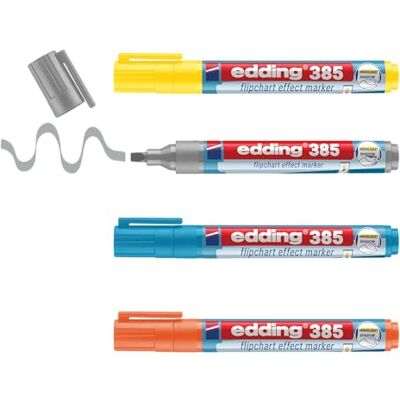 Edding 385 Marqueur effet flipchart Lot de 4 Multicolore Pointe de brosse flexible 1-5 mm Marqueur pour marquer, signaler et marquer sur du papier flip chart Ne traverse pas ne sèche pas Edding 385 Marqueur effet flipchart Lot de 4 Multicolore Pointe de brosse flexible 1-5 mm Marqueur pour marquer, signaler et marquer sur du papier flip chart Ne traverse pas ne sèche pas