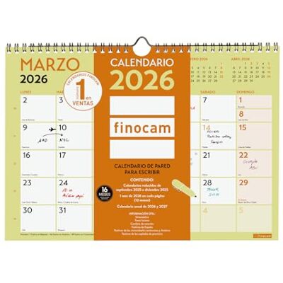 Finocam Calendrier mural 2026 mois vue janvier décembre 2026 + septembre 2025 (4 mois) réduits Calendrier 2026 Planning mensuel Grafik Espagnol Finocam Calendrier mural 2026 mois vue janvier décembre 2026 + septembre 2025 (4 mois) réduits Calendrier 2026 Planning mensuel Grafik Espagnol