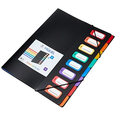 Viquel Trieur A4 RAINBOW CLASS 8 Compartiments avec Fermeture Élastique Idéal pour Bureau ou Maison Noir Viquel Trieur A4 RAINBOW CLASS 8 Compartiments avec Fermeture Élastique Idéal pour Bureau ou Maison Noir