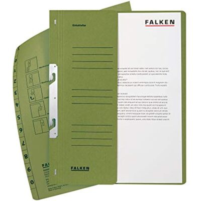 FALKEN Lot de 50 chemises à crochets. Fabriquées en Allemagne. En carton recyclé avec demi-couverture et reliure administrative pour format A4, couleur verte. FALKEN Lot de 50 chemises à crochets. Fabriquées en Allemagne. En carton recyclé avec demi-couverture et reliure administrative pour format A4, couleur verte.