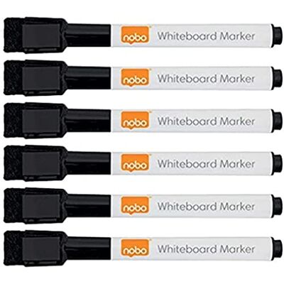 Nobo , marqueurs effaçables à sec pointe fine, Noir, pack de 6 Nobo , marqueurs effaçables à sec pointe fine, Noir, pack de 6
