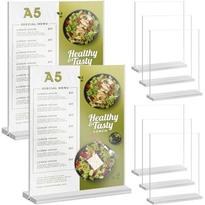 WIYETY Lot de 6 présentoirs de table en acrylique A5 : support en L transparent Présentoir publicitaire A5 en acrylique Présentoir de menu Présentoir en plastique transparent pour photos Bureau WIYETY Lot de 6 présentoirs de table en acrylique A5 : support en L transparent Présentoir publicitaire A5 en acrylique Présentoir de menu Présentoir en plastique transparent pour photos Bureau
