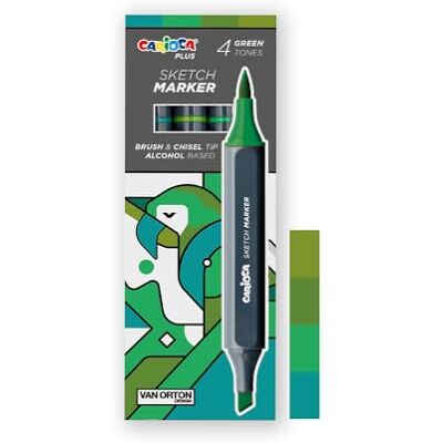 CARIOCA Plus Sketch Marqueurs, marqueurs à double pointe, tons verts, 4 pièces CARIOCA Plus Sketch Marqueurs, marqueurs à double pointe, tons verts, 4 pièces