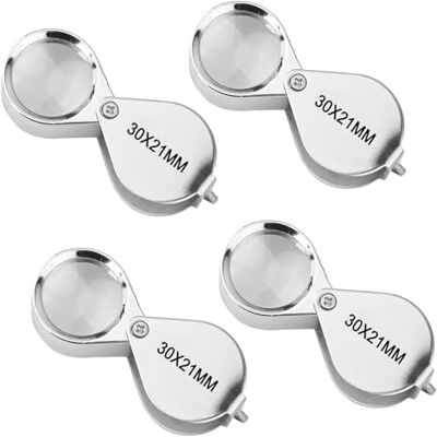 UQTUKO Loupe de Bijoutier, 4Pcs Loupe Grossissante 30x Loupe de poche Bijoux Antiquités Lentille oculaire Loupe Pliante en métal pour diamants, bijoux, pièces de monnaie, timbres UQTUKO Loupe de Bijoutier, 4Pcs Loupe Grossissante 30x Loupe de poche Bijoux Antiquités Lentille oculaire Loupe Pliante en métal pour diamants, bijoux, pièces de monnaie, timbres