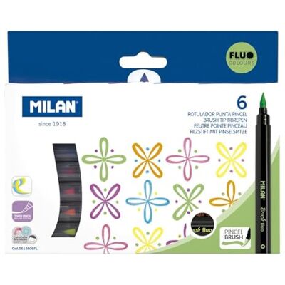 MILAN Lot de 6 marqueurs pointe pinceau couleurs fluo ® MILAN Lot de 6 marqueurs pointe pinceau couleurs fluo ®