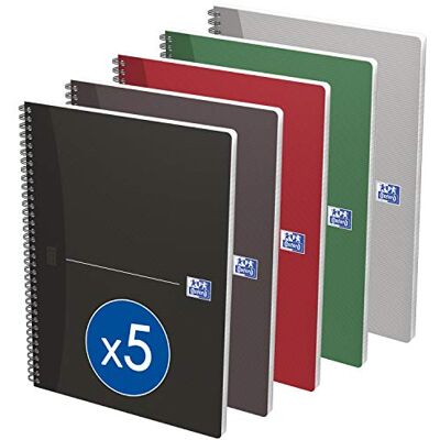 Hamelin OXFORD Lot de 5 Cahiers Essentials A4 Grands Carreaux Seyès 180 Pages Reliure Spirale Couverture Carte Coloris Assortis Hamelin OXFORD Lot de 5 Cahiers Essentials A4 Grands Carreaux Seyès 180 Pages Reliure Spirale Couverture Carte Coloris Assortis