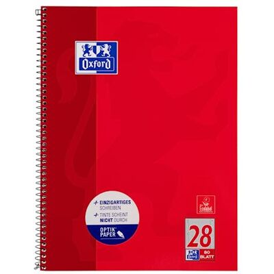 Hamelin Oxford Cahier à spirales A4 80 feuilles perforées Linéature 28, à carreaux avec marge à droite et à gauche Rouge Hamelin Oxford Cahier à spirales A4 80 feuilles perforées Linéature 28, à carreaux avec marge à droite et à gauche Rouge