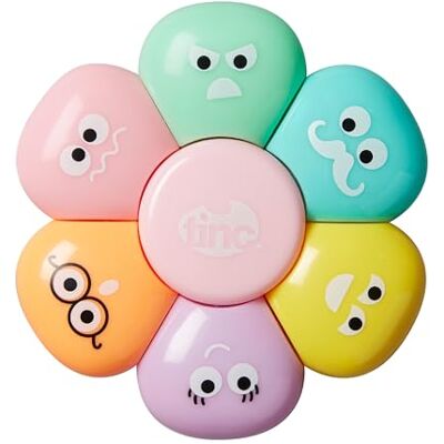 Tinc Surligneurs en forme de fleur pastel – 6 couleurs mignonnes au choix : rose, orange, vert, jaune, bleu et violet – Motifs de visage amusants sur chaque surligneur – Idéal pour l'école ou le Tinc Surligneurs en forme de fleur pastel – 6 couleurs mignonnes au choix : rose, orange, vert, jaune, bleu et violet – Motifs de visage amusants sur chaque surligneur – Idéal pour l'école ou le