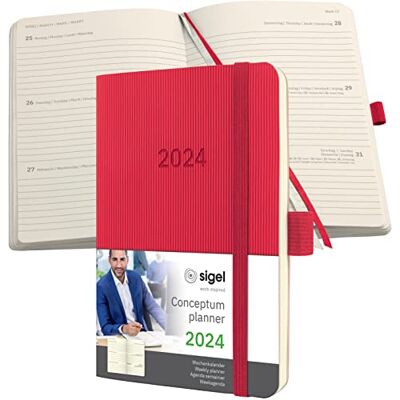 Sigel C2435 Agenda semainier 2024 environ A6 rouge couverture souple 176 pages élastique passant pour stylo, pochette d'archive certifiée PEFC Sigel C2435 Agenda semainier 2024 environ A6 rouge couverture souple 176 pages élastique passant pour stylo, pochette d'archive certifiée PEFC