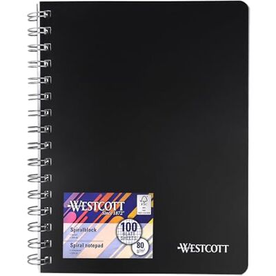 Westcott E-730891 00 Carnet à spirales A5 quadrillé 200 pages perforées avec papier de qualité supérieure 80 g/m², bloc-notes à spirales, bloc-notes avec couverture en cuir synthétique solide Westcott E-730891 00 Carnet à spirales A5 quadrillé 200 pages perforées avec papier de qualité supérieure 80 g/m², bloc-notes à spirales, bloc-notes avec couverture en cuir synthétique solide
