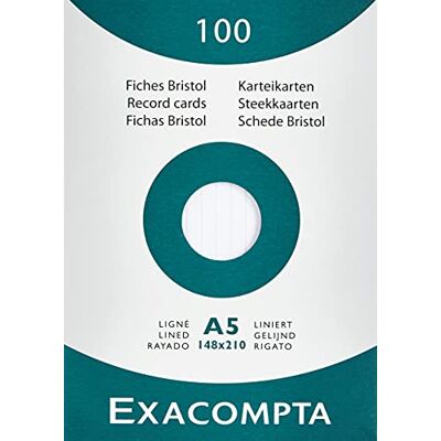EXACOMPTA Etui de 100 fiches bristol blanc ligne non perfore 148x210mm EXACOMPTA Etui de 100 fiches bristol blanc ligne non perfore 148x210mm