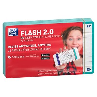 Oxford Flash 2.0-80 Fiches Bristol Flash Cards 7,5 x 12,5cm Ligné Cadre Vert Menthe Oxford Flash 2.0-80 Fiches Bristol Flash Cards 7,5 x 12,5cm Ligné Cadre Vert Menthe