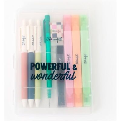 Mr. Wonderful Kit d'écriture Powerful & Wonderful Stylos, surligneurs, crayon porte-mines, gomme Mr. Wonderful Kit d'écriture Powerful & Wonderful Stylos, surligneurs, crayon porte-mines, gomme