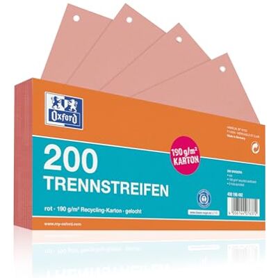 Oxford Lot de 200 intercalaires perforés en carton rouge 190 g/m² Oxford Lot de 200 intercalaires perforés en carton rouge 190 g/m²