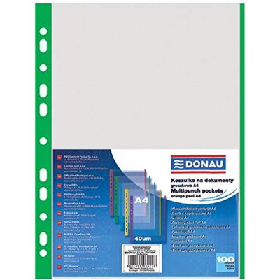 DONAU 1774100PL-06 Lot de 100 pochettes perforées en plastique pour documents, papiers, dossiers, dossiers/PP DIN A4, Transparent 40 microns/µm. DONAU 1774100PL-06 Lot de 100 pochettes perforées en plastique pour documents, papiers, dossiers, dossiers/PP DIN A4, Transparent 40 microns/µm.