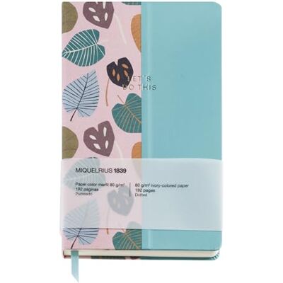 Miquelrius Carnet de notes rigide 134 x 215 mm, 96 feuilles à pointillés 80 g/m², texture de qualité, design attrayant, ruban marqueur, feuilles d'automne, rose-bleu Miquelrius Carnet de notes rigide 134 x 215 mm, 96 feuilles à pointillés 80 g/m², texture de qualité, design attrayant, ruban marqueur, feuilles d'automne, rose-bleu