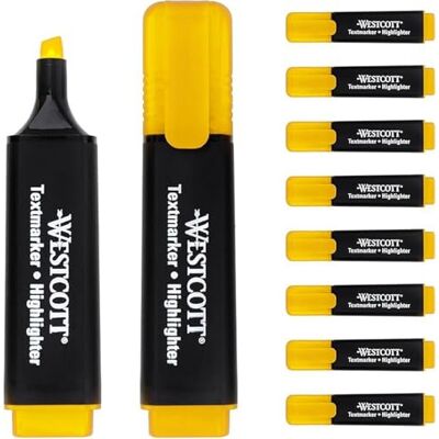 Westcott E-743587 00 Lot de 10 surligneurs Jaune vif Épaisseur de trait 2 à 5 mm Encre non toxique à base d'eau Westcott E-743587 00 Lot de 10 surligneurs Jaune vif Épaisseur de trait 2 à 5 mm Encre non toxique à base d'eau