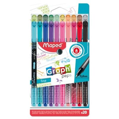 Maped 20 Feutres Graph'Peps Feutres Pointe Fine 0, 4 mm Pointe Résistante Confort d'écriture et Dessin 20 Feutres Couleurs Éclatantes Maped 20 Feutres Graph'Peps Feutres Pointe Fine 0, 4 mm Pointe Résistante Confort d'écriture et Dessin 20 Feutres Couleurs Éclatantes
