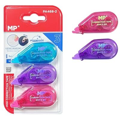MP Lot de 3 rouleaux correcteurs souris, 6 m x 5 mm, ruban correcteur précis, effaçable immédiatement, pour bureau, bureau à domicile ou école, coacts MP Lot de 3 rouleaux correcteurs souris, 6 m x 5 mm, ruban correcteur précis, effaçable immédiatement, pour bureau, bureau à domicile ou école, coacts