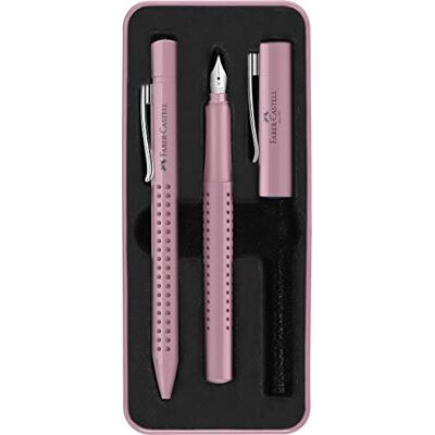 Faber-Castell 201528 Set d'écriture Grip 2010, stylo à bille et stylo, rose shadows, 1 pièce Faber-Castell 201528 Set d'écriture Grip 2010, stylo à bille et stylo, rose shadows, 1 pièce