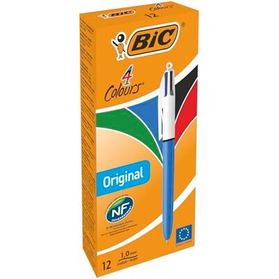 BIC 4 Couleurs Original Stylos-Bille Rétractables Pointe Moyenne (1,0 mm) Certifié NF Environnement Boîte de 12 BIC 4 Couleurs Original Stylos-Bille Rétractables Pointe Moyenne (1,0 mm) Certifié NF Environnement Boîte de 12