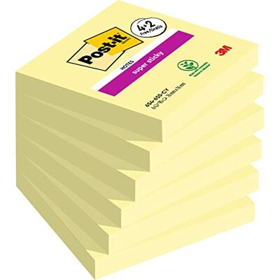 Post-it Notes Super Sticky, Couleur Jaune Canari, 76 mm x 76 mm, 90 feuilles/bloc, 4 blocs + 2 GRATUITS/paquet Post-it Notes Super Sticky, Couleur Jaune Canari, 76 mm x 76 mm, 90 feuilles/bloc, 4 blocs + 2 GRATUITS/paquet