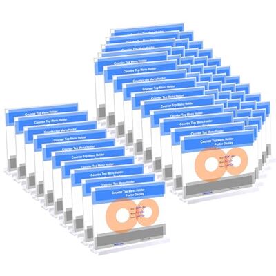 TUKA-i-AKUT Lot de 60 supports de menu A5 avec base en acrylique + cadre, support de panneau d'affichage double face, support transparent pour affiche, support en T pour bureau, exposition, TUKA-i-AKUT Lot de 60 supports de menu A5 avec base en acrylique + cadre, support de panneau d'affichage double face, support transparent pour affiche, support en T pour bureau, exposition,