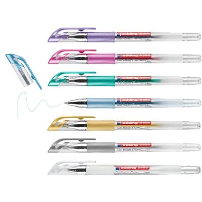 Edding 2185 Roller à encre gel blanc, or, argent, bleu, vert, rose, violet étui de 7 -,7 mm stylo gel pour écrire, dessiner, pour mandalas, bullet journals roller gel, stylo roller Edding 2185 Roller à encre gel blanc, or, argent, bleu, vert, rose, violet étui de 7 -,7 mm stylo gel pour écrire, dessiner, pour mandalas, bullet journals roller gel, stylo roller