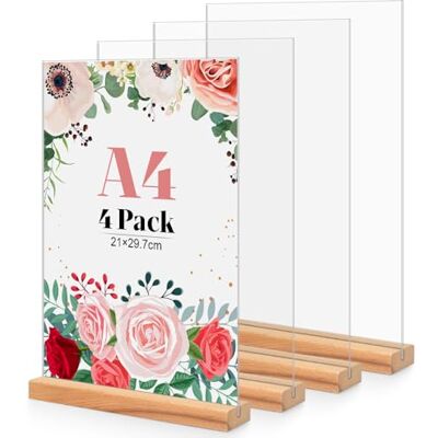 CIOXSOIO Lot de 4 porte-panneaux en acrylique A4 En forme de T transparent Support pour plaque de table CIOXSOIO Lot de 4 porte-panneaux en acrylique A4 En forme de T transparent Support pour plaque de table