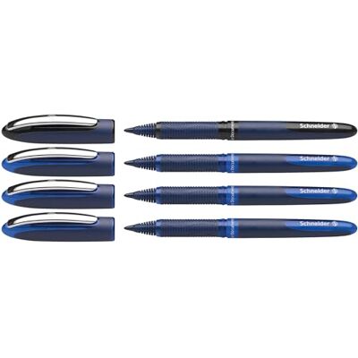 Schneider One Business 183084 Lot de 4 stylos à encre indélébile avec une épaisseur de trait de 0,6 mm, fabriqués en Allemagne) 3 x bleu, 1 x noir Schneider One Business 183084 Lot de 4 stylos à encre indélébile avec une épaisseur de trait de 0,6 mm, fabriqués en Allemagne) 3 x bleu, 1 x noir