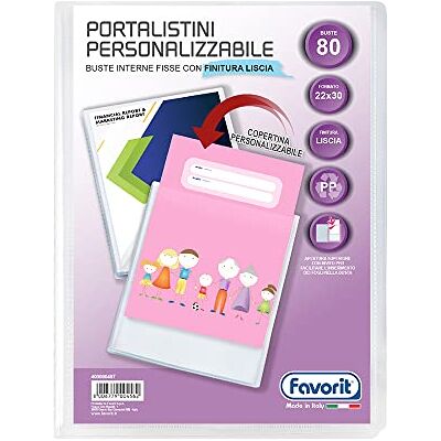 Favorit Porte-documents avec pochettes fixes et poche frontale personnalisable pour feuilles 80 enveloppes, 22 x 30 cm, transparent Favorit Porte-documents avec pochettes fixes et poche frontale personnalisable pour feuilles 80 enveloppes, 22 x 30 cm, transparent
