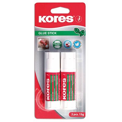Kores Bâton de Colle, Adhésif à Forte Adhérence, Colle de Bricolage Sûre et Non Toxique pour les Travaux Manuels, les Fournitures Scolaires et de Bureau, Paquet de 2 x 15g Kores Bâton de Colle, Adhésif à Forte Adhérence, Colle de Bricolage Sûre et Non Toxique pour les Travaux Manuels, les Fournitures Scolaires et de Bureau, Paquet de 2 x 15g