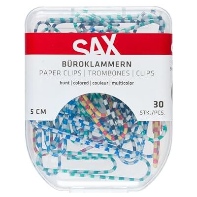 Sax Lot de 30 trombones de 5 cm en métal pour grandes piles de documents, boîte en plastique avec fermeture de sécurité, organisation des fournitures de bureau Sax Lot de 30 trombones de 5 cm en métal pour grandes piles de documents, boîte en plastique avec fermeture de sécurité, organisation des fournitures de bureau
