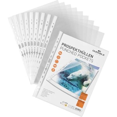 Durable 267819 Sachet de 10 Pochettes perforées cristal 80 mµ Durable 267819 Sachet de 10 Pochettes perforées cristal 80 mµ