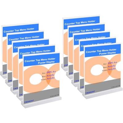 TUKA-i-AKUT Lot de 10 supports de menu A4 avec base en acrylique + cadre, support de panneau d'affichage double face, support transparent pour affiche, support en T pour bureau, exposition, TUKA-i-AKUT Lot de 10 supports de menu A4 avec base en acrylique + cadre, support de panneau d'affichage double face, support transparent pour affiche, support en T pour bureau, exposition,