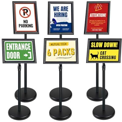 Mutualsign Lot de 6 supports de panneau A4 réglables en aluminium avec base stable (noir) Mutualsign Lot de 6 supports de panneau A4 réglables en aluminium avec base stable (noir)