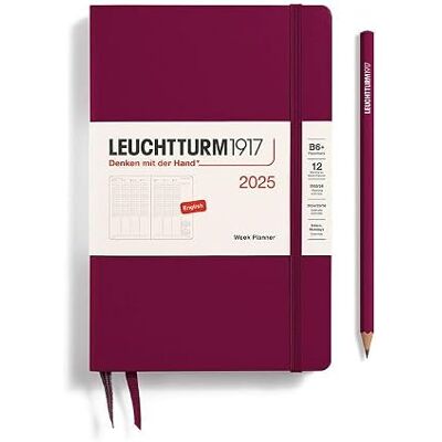 LEUCHTTURM1917 371022 Agenda semainier 2025 Paperback B6+, couverture rigide, 12 mois, ligné, port rouge, en anglais LEUCHTTURM1917 371022 Agenda semainier 2025 Paperback B6+, couverture rigide, 12 mois, ligné, port rouge, en anglais