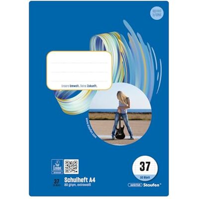 Staufen Style Cahier d'école – 10 cahiers de 16 feuilles chacun, format A4, linéature 37 (ligné de 9 mm avec marge perforée), papier recyclé 80 g/m² Staufen Style Cahier d'école – 10 cahiers de 16 feuilles chacun, format A4, linéature 37 (ligné de 9 mm avec marge perforée), papier recyclé 80 g/m²