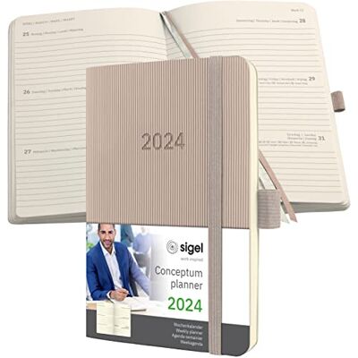 Sigel Conceptum C2431 Agenda semainier 2024, env. A6, taupe, couverture souple, 176 pages, élastique, passant pour stylo, pochette d'archives, certifié PEFC, Conceptum Sigel Conceptum C2431 Agenda semainier 2024, env. A6, taupe, couverture souple, 176 pages, élastique, passant pour stylo, pochette d'archives, certifié PEFC, Conceptum