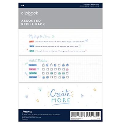 Filofax L346002 Assortiment de recharge A4, 60 feuilles Filofax L346002 Assortiment de recharge A4, 60 feuilles
